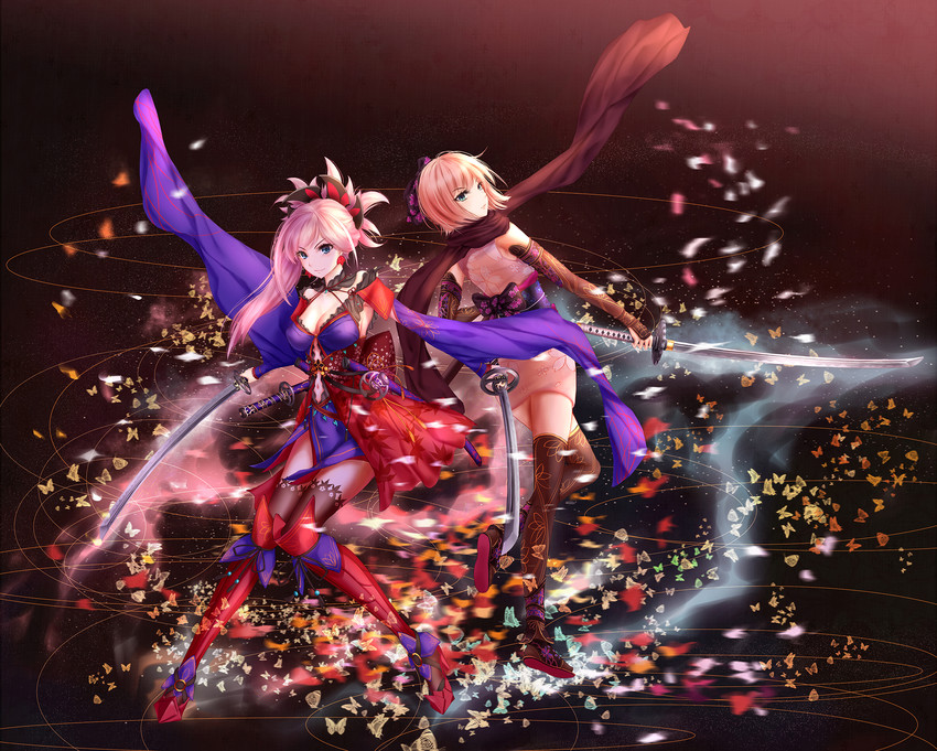 okita souji and miyamoto musashi (fate and 1 more) drawn by yuzuriha_(atelier_liang)