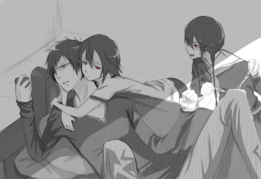 orihara izaya, orihara mairu, and orihara kururi (durarara!!) drawn by fuutarou_(pikeish)