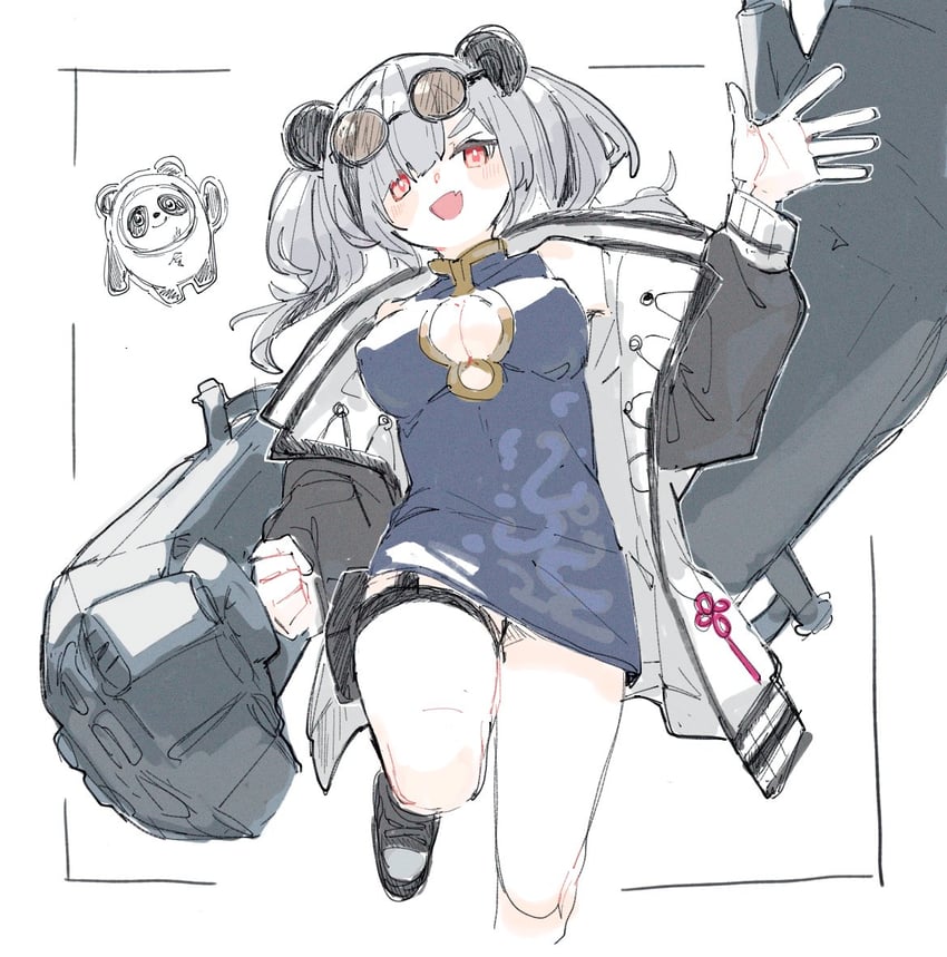 feater and bing dwen dwen (arknights and 2 more) drawn by osakanadream