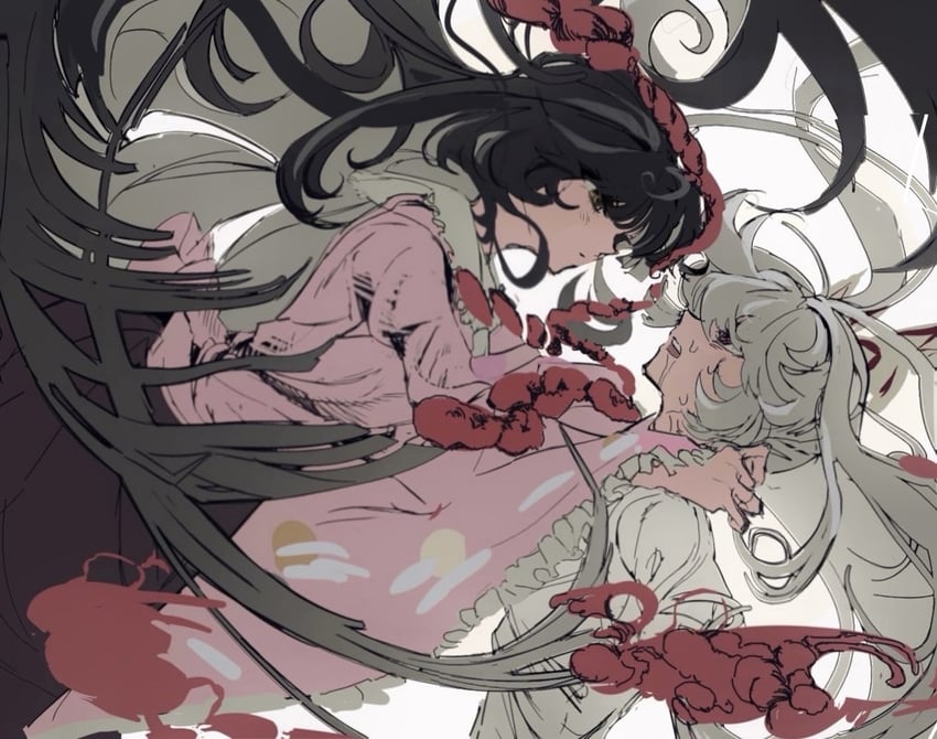 fujiwara no mokou and houraisan kaguya (touhou) drawn by sesmkun