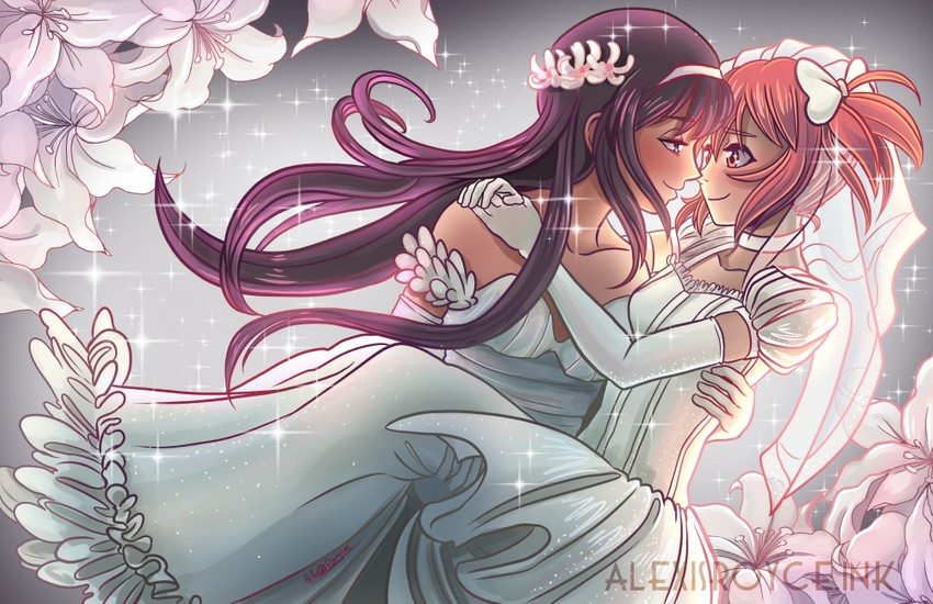 akemi homura and kaname madoka (mahou shoujo madoka magica) drawn by alexis_royce