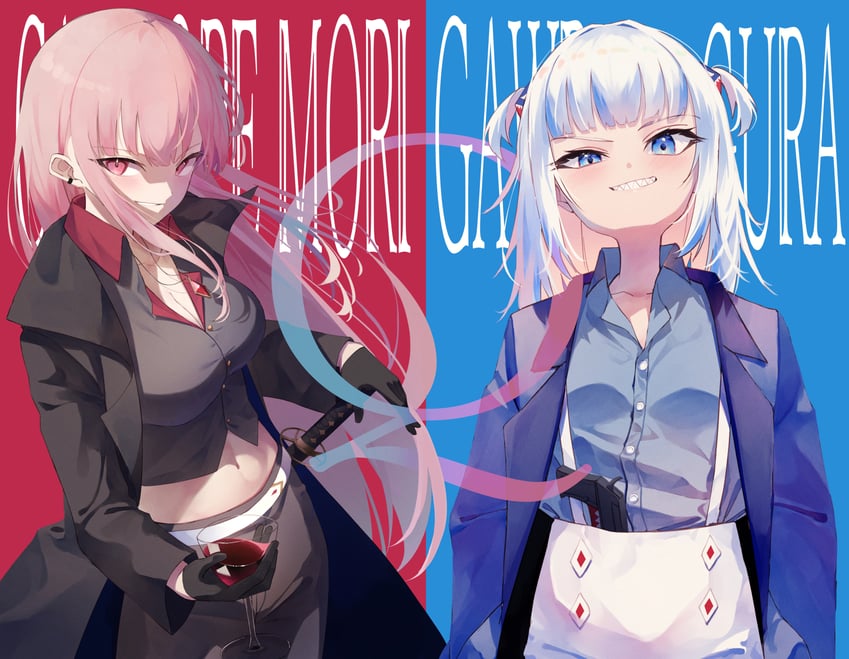 gawr gura and mori calliope (hololive and 2 more) drawn by 200f_(nifu)