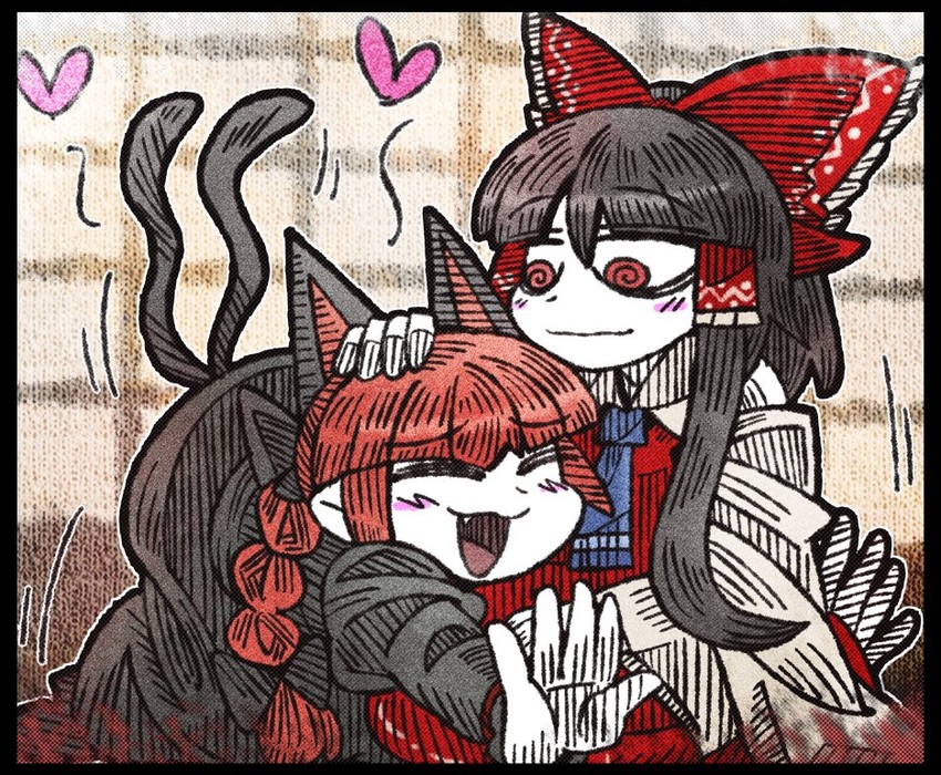 hakurei reimu and kaenbyou rin (touhou) drawn by suenari_(peace)