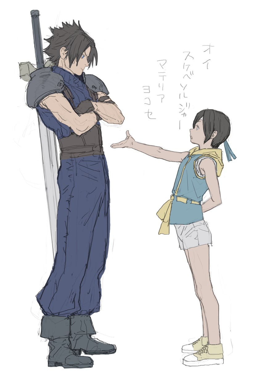 yuffie kisaragi and zack fair (final fantasy and 2 more) drawn by af_cf