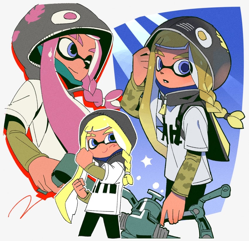 inkling player character and inkling girl (splatoon and 1 more) drawn by hg_swdiary