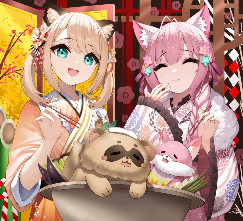 hakui koyori, kazama iroha, pokobee, and kokoro (hololive) drawn by roina_(effj7473)