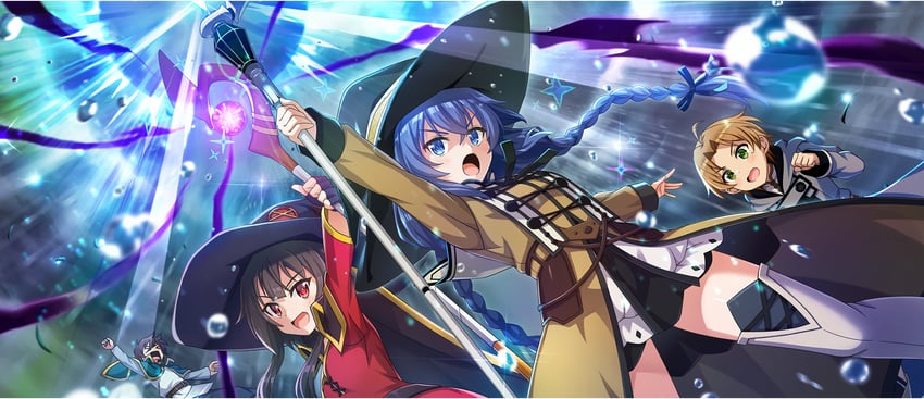 megumin, satou kazuma, roxy migurdia, and rudeus greyrat (kono subarashii sekai ni shukufuku wo! and 2 more)
