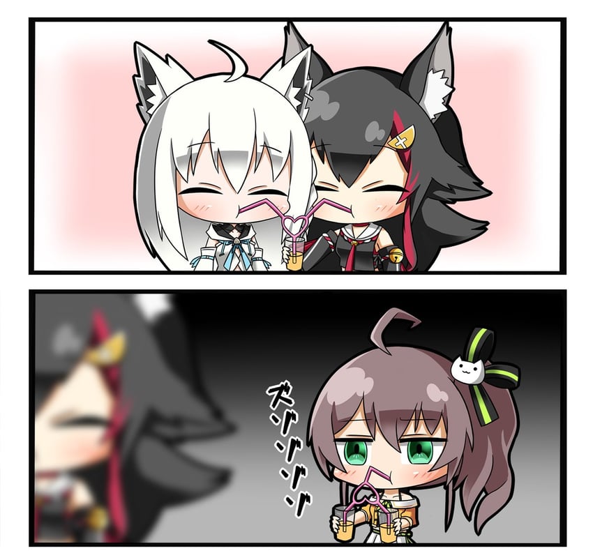 shirakami fubuki, ookami mio, and natsuiro matsuri (hololive) drawn by komora_(huran0729)