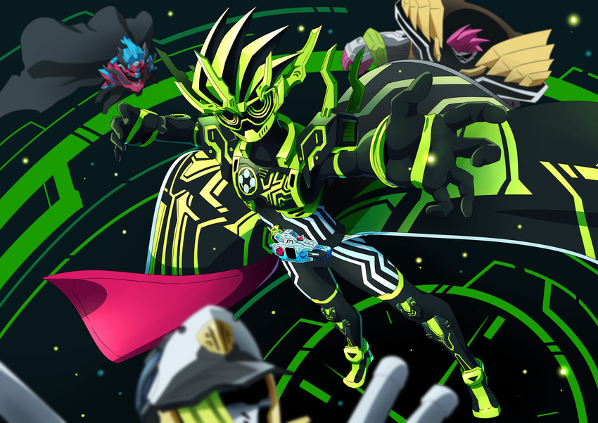 kamen rider ex-aid, kamen rider brave, kamen rider snipe, kamen rider cronus, and maximum mighty x level 99 (kamen rider and 1 more) drawn by otokamu