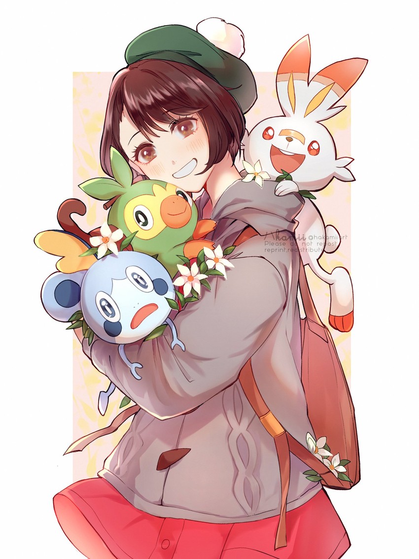 gloria, scorbunny, sobble, and grookey (pokemon and 1 more) drawn by hakamii