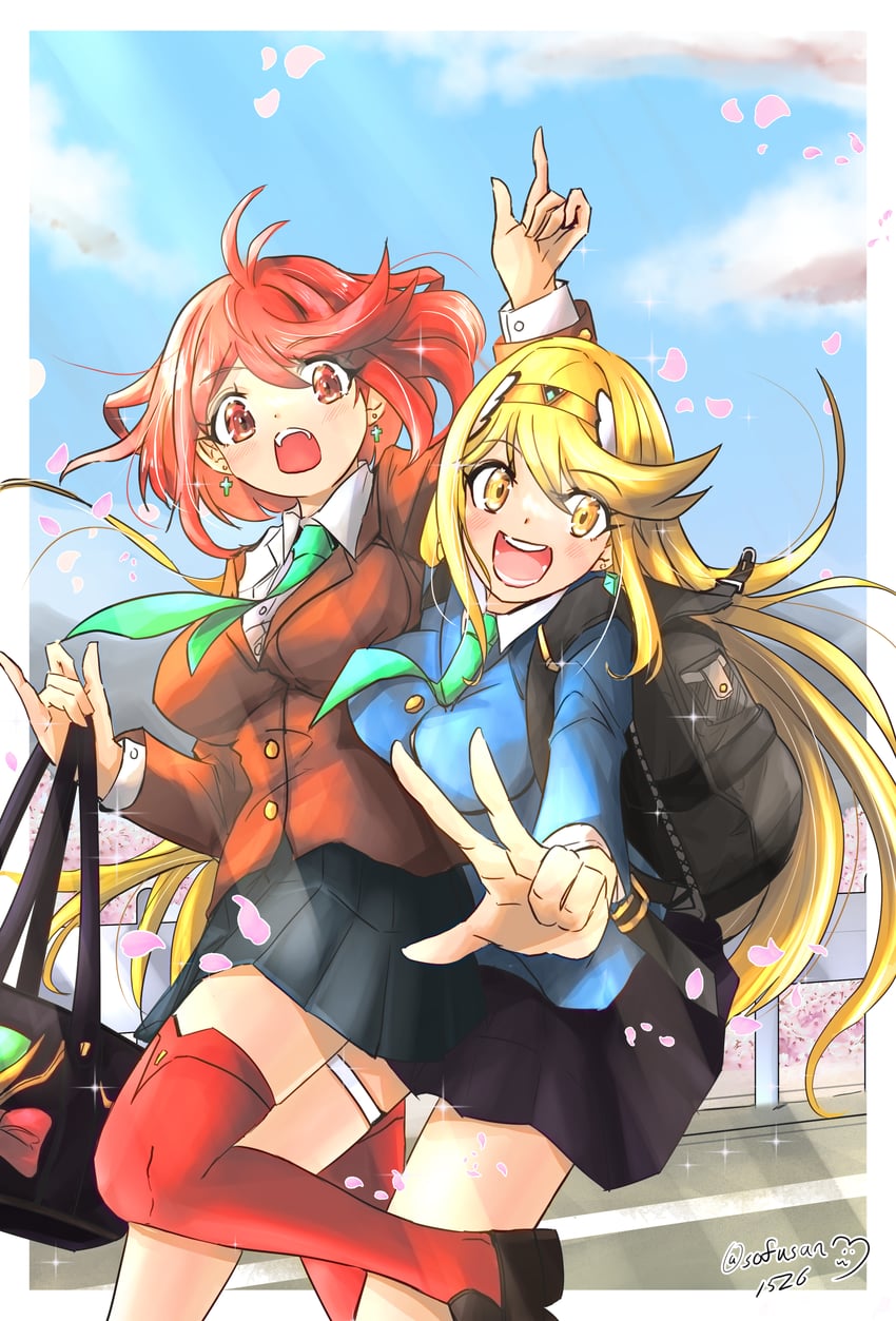 pyra and mythra (xenoblade chronicles and 1 more) drawn by sofusan1526