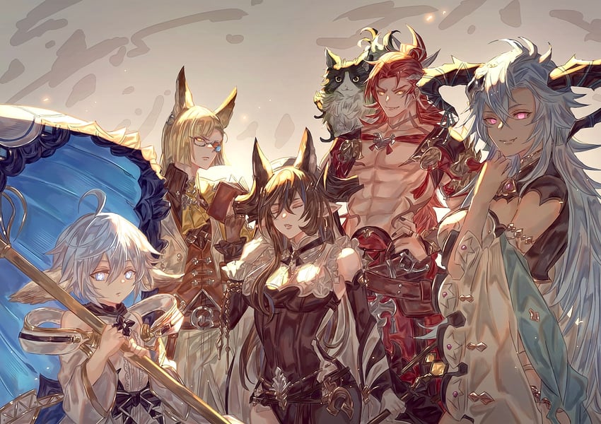 galleon, fediel, wamdus, wilnas, ewiyar, and 1 more (granblue fantasy) drawn by muramitsu_(d3jgv)