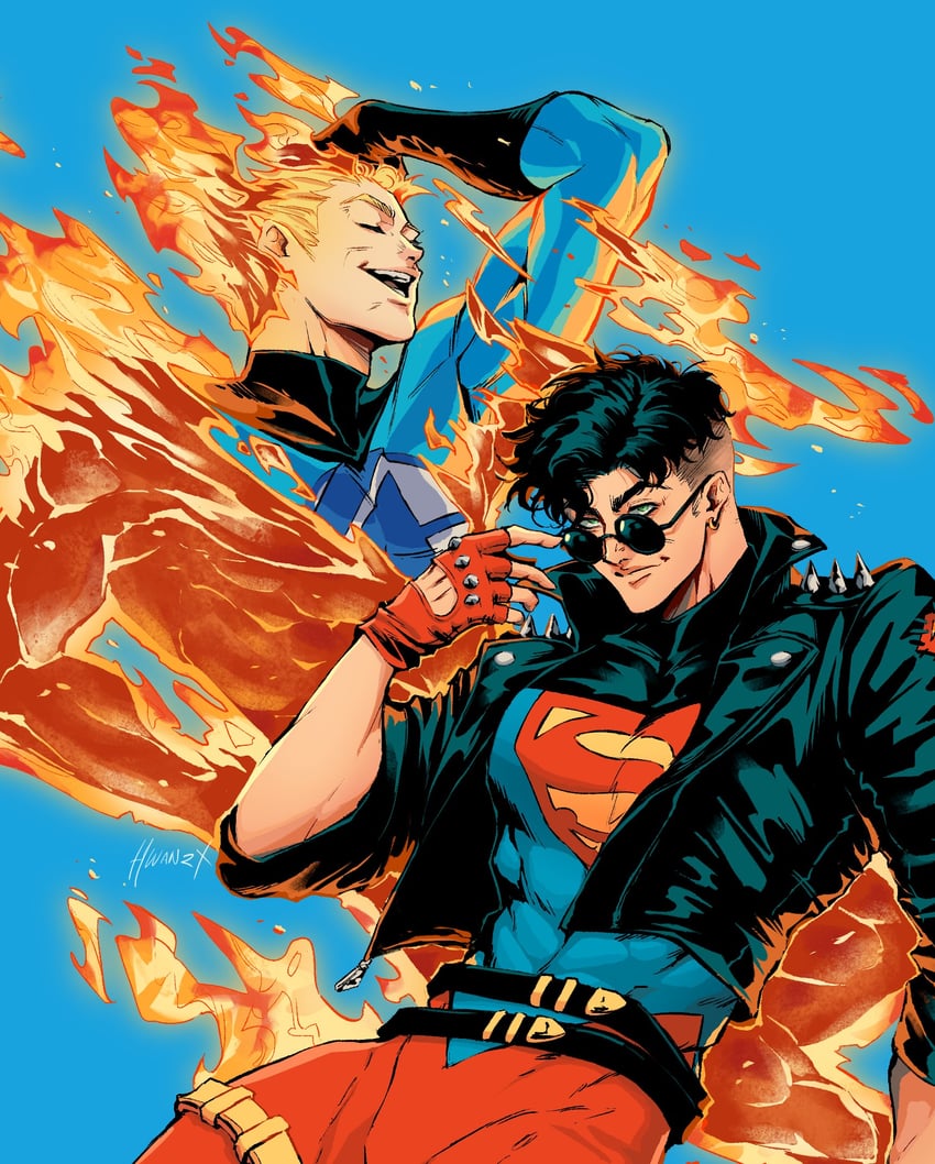 superboy and johnny storm (marvel and 3 more) drawn by hwanzx