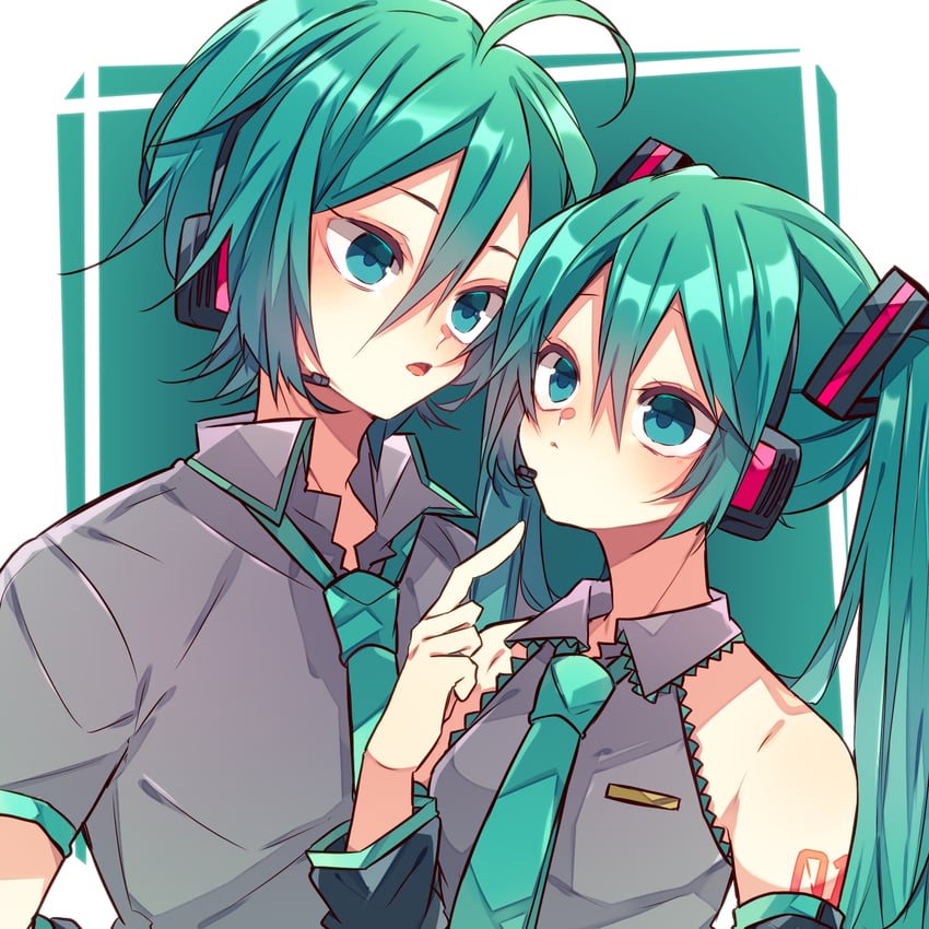 hatsune miku and hatsune mikuo (vocaloid) drawn by kaho_0102