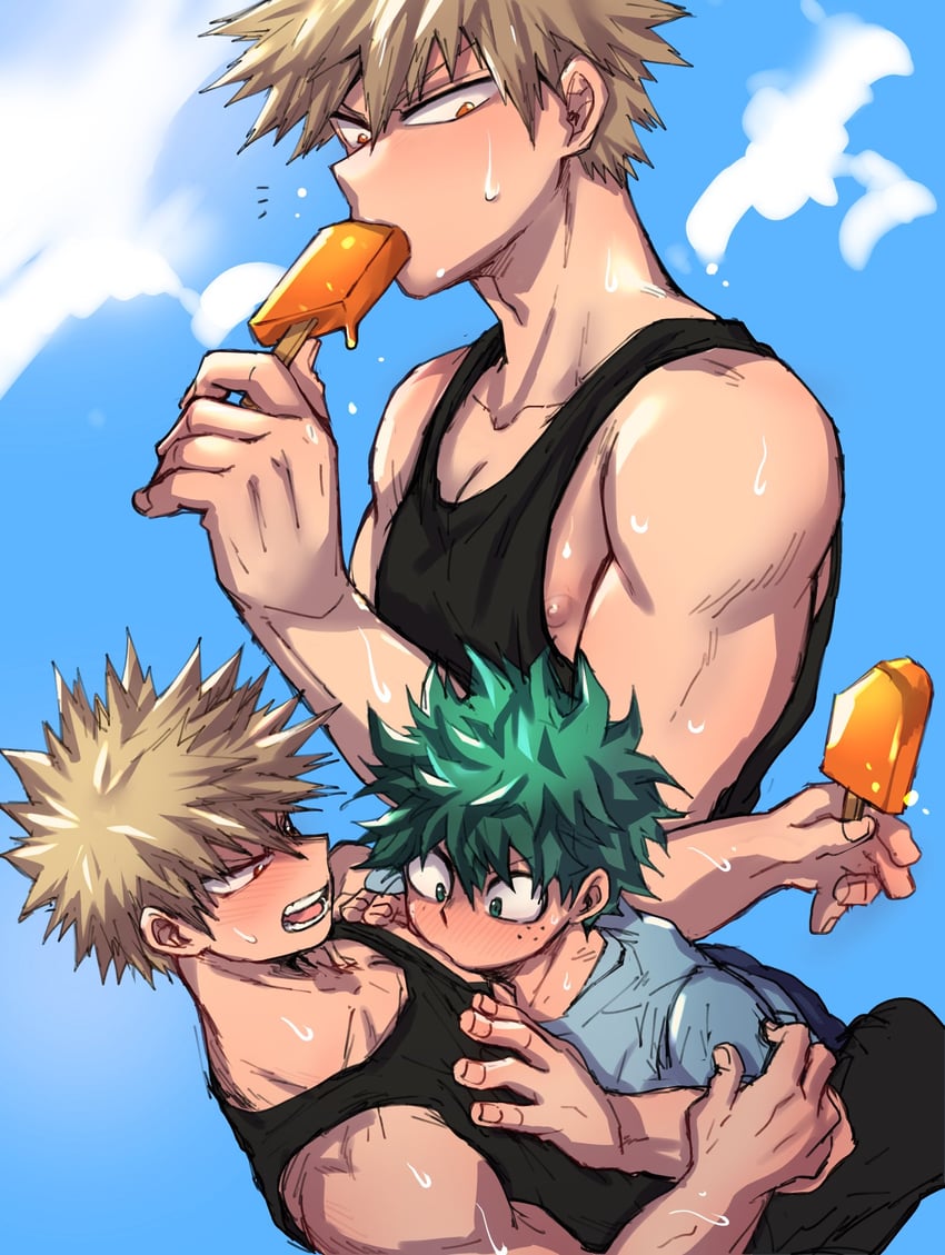 midoriya izuku and bakugou katsuki (boku no hero academia) drawn by chiyaya