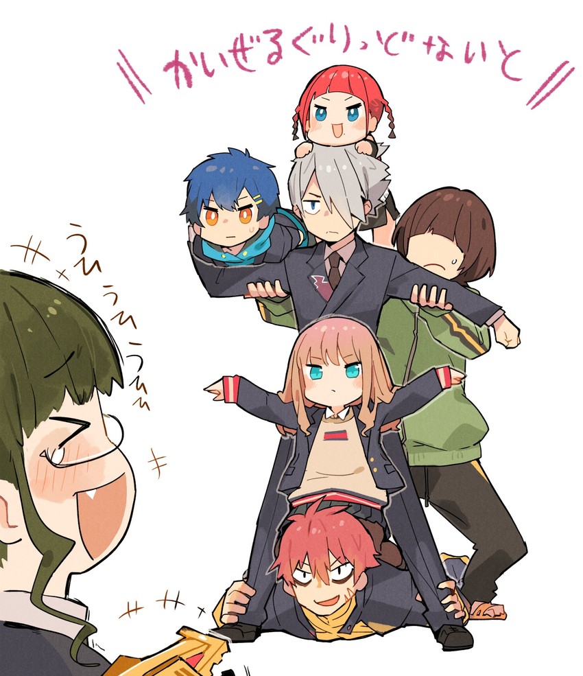 minami yume, asanaka yomogi, anosillus ii, anti, asukagawa chise, and 4 more (gridman universe and 1 more) drawn by sakutake_(ue3sayu)