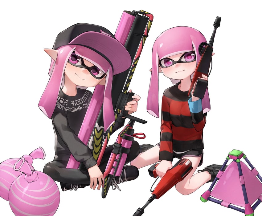 inkling player character and inkling girl (splatoon and 1 more) drawn by gakusei_noa