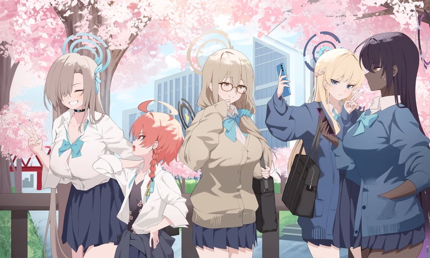 asuna, toki, karin, neru, and akane (blue archive) drawn by yuzb