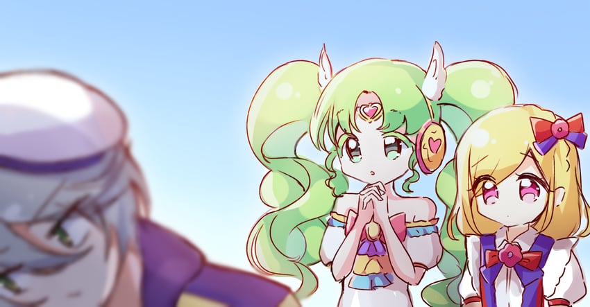 falulu, shikyoin hibiki, and midorikaze fuwari (pretty series and 1 more) drawn by pudding_(skymint_028)