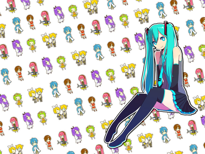 hatsune miku, kagamine rin, kagamine len, megurine luka, kaito, and 2 more (vocaloid) drawn by harubero_(farifa)
