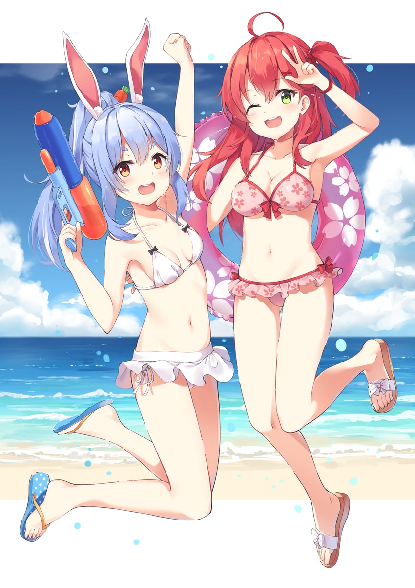 usada pekora and sakura miko (hololive) drawn by yaruwashi