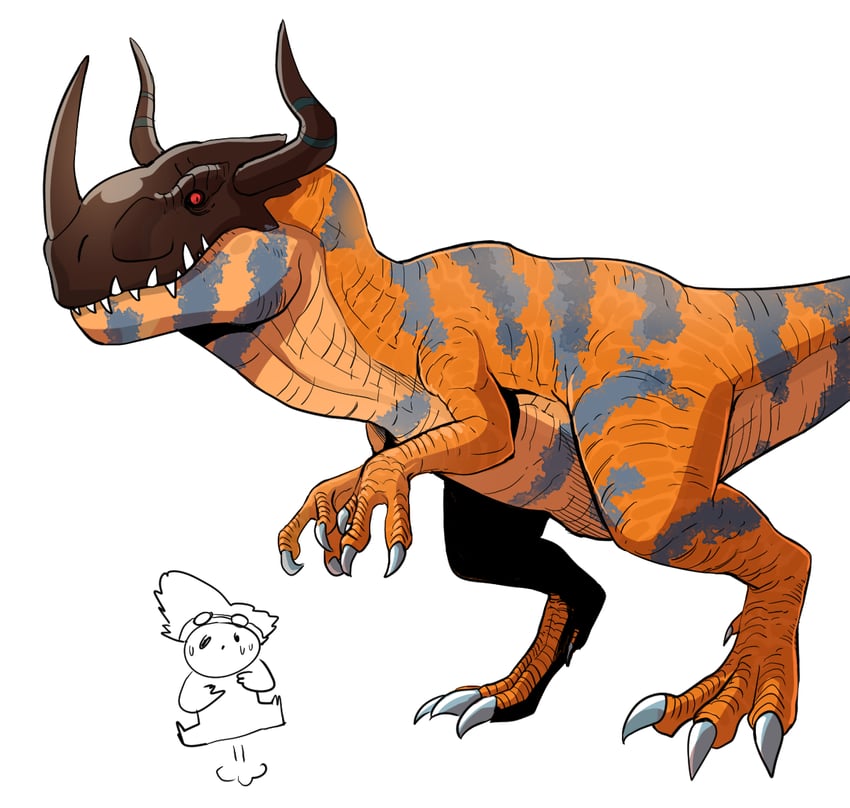 yagami taichi and greymon (digimon and 1 more) drawn by gegegekman