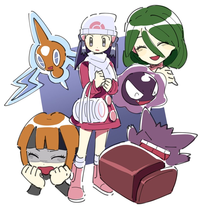 dawn, rotom, gengar, gastly, gardenia, and 1 more (pokemon and 2 more) drawn by dawnlover_01