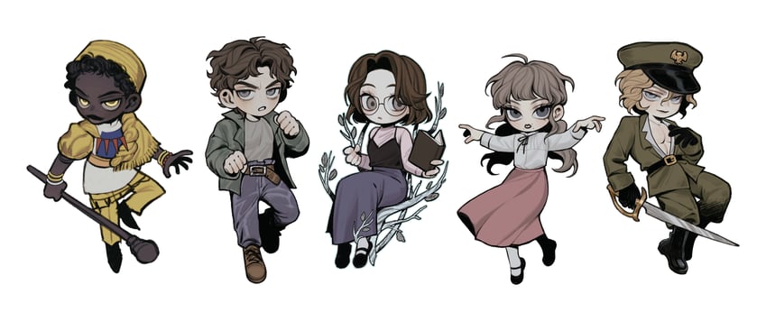 marina, olivia, marcoh, o'saa, and pav (fear & hunger and 1 more) drawn by ksitt3