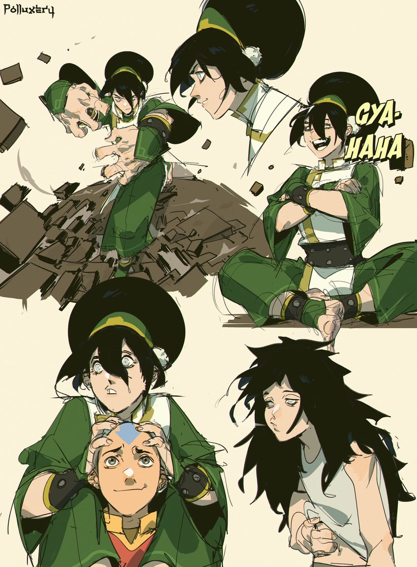 toph beifong and aang (avatar legends and 1 more) drawn by polluxery