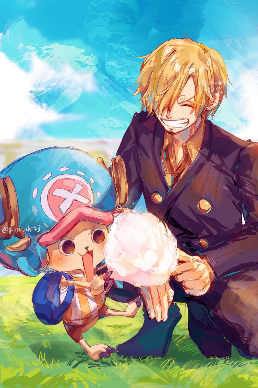 sanji and tony tony chopper (one piece) drawn by girikashi43