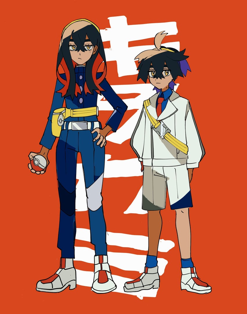 kieran and carmine (pokemon and 1 more) drawn by shichibee_(stm_mimi)