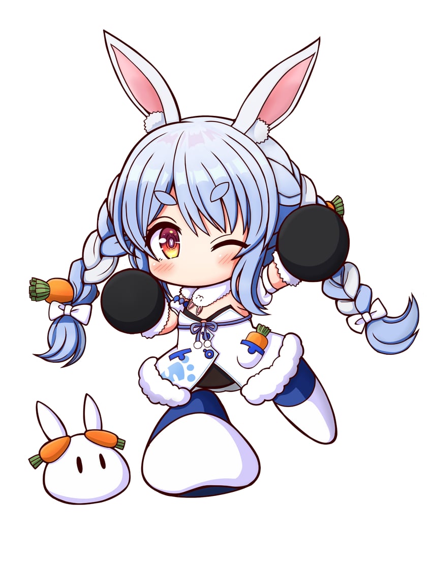 usada pekora, don-chan, and pekomon (hololive and 1 more) drawn by shiroi_tansu
