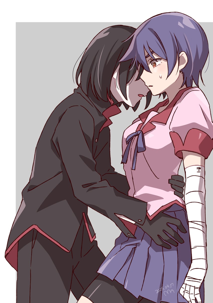 oshino ougi and kanbaru suruga (monogatari) drawn by manimani_(mani_ma)
