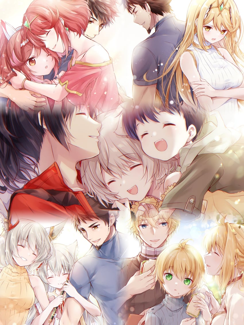 pyra, mythra, rex, mio, nia, and 6 more (xenoblade chronicles and 4 more) drawn by ui_frara