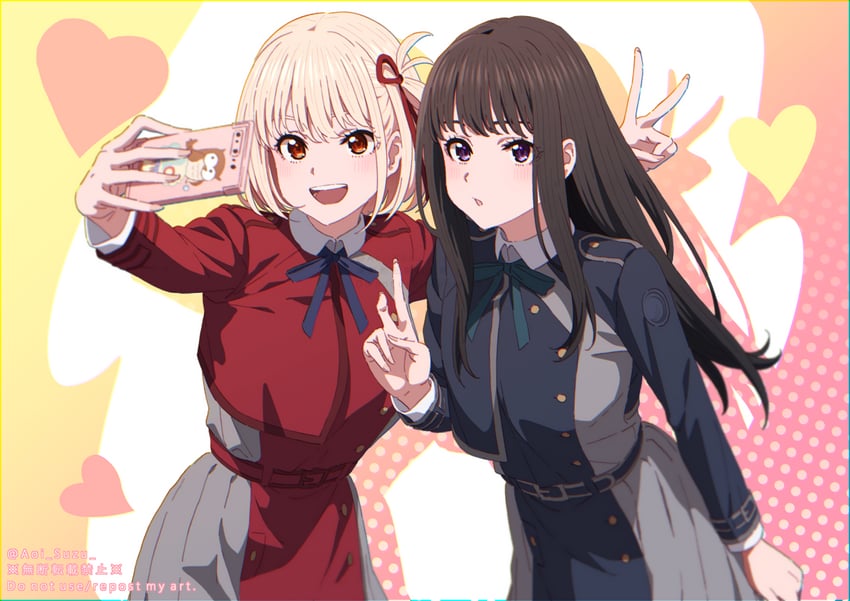 nishikigi chisato and inoue takina (lycoris recoil) drawn by aoi_suzu