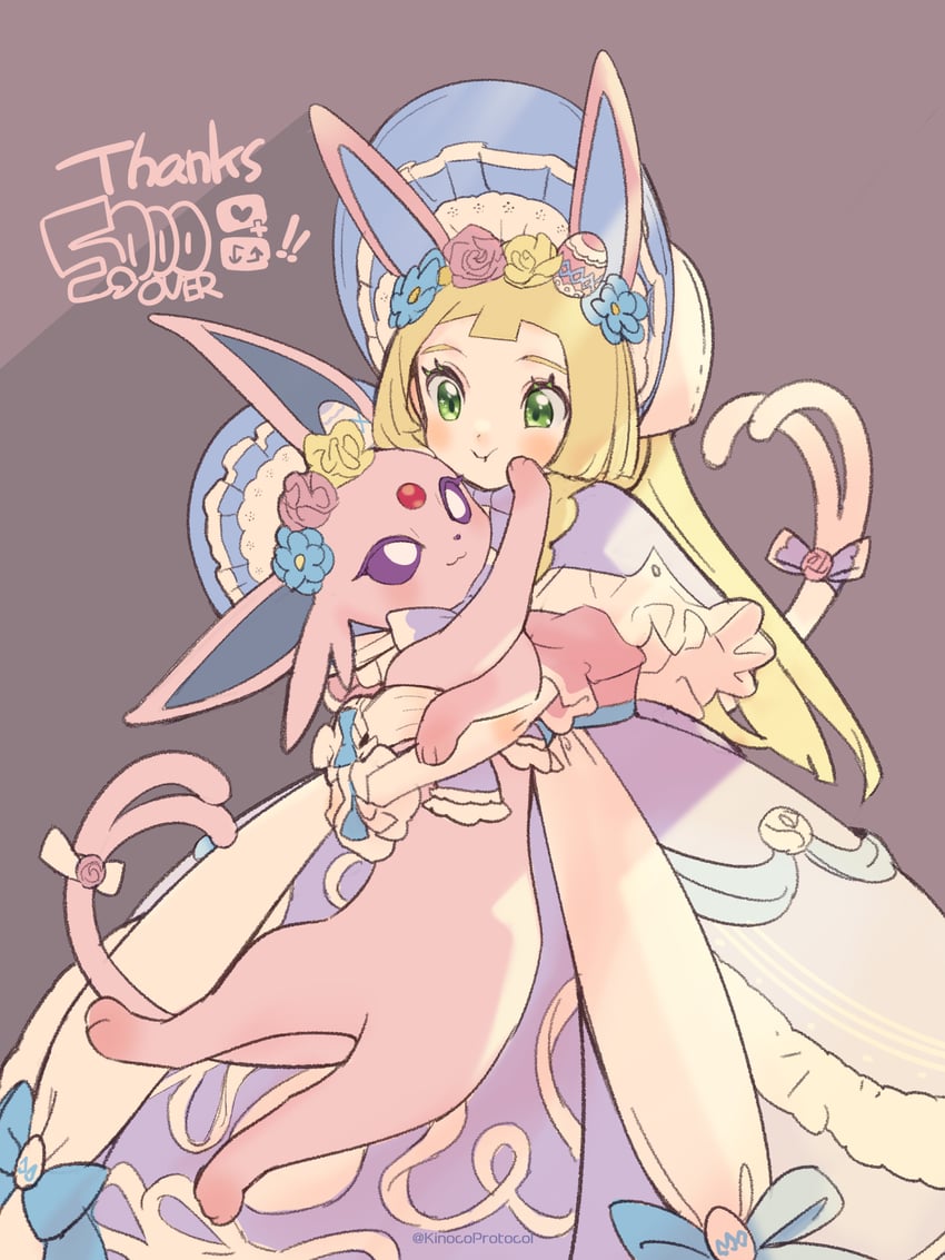 lillie and espeon (pokemon and 1 more) drawn by kinocopro