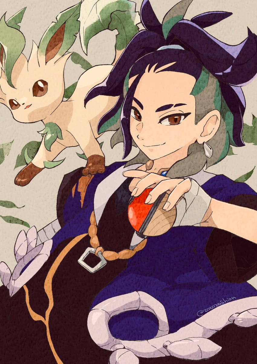 leafeon and adaman (pokemon and 1 more) drawn by zozozoshion
