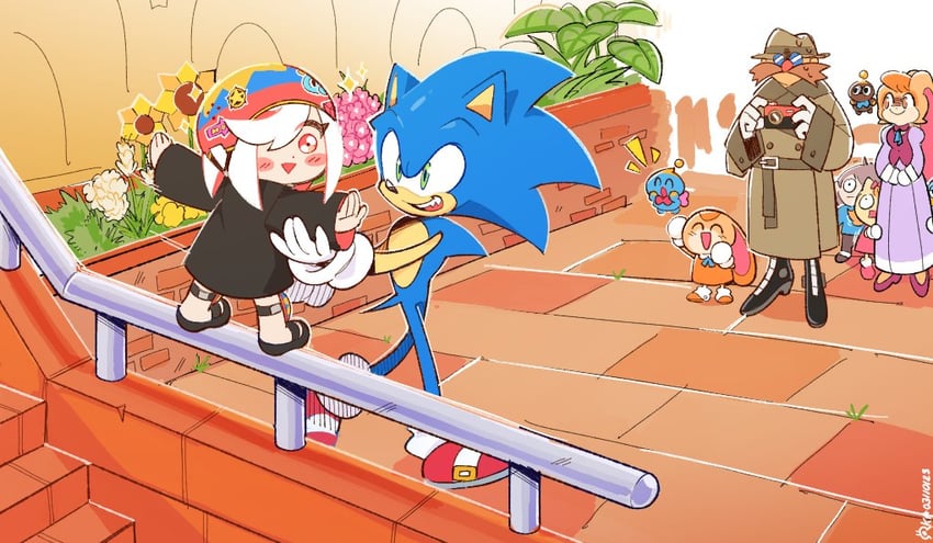 sonic the hedgehog, cream the rabbit, dr. eggman, neutral chao, sage, and 3 more (sonic and 1 more) drawn by k0smic_aries