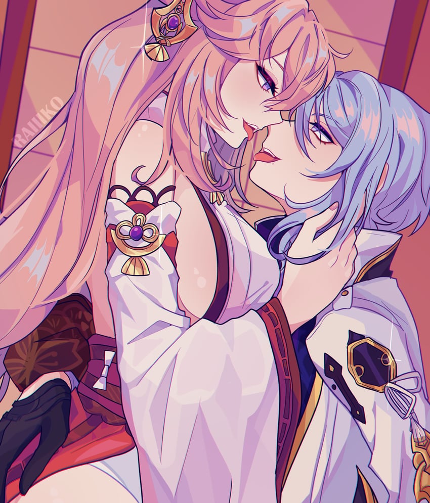 yae miko and kamisato ayato (genshin impact) drawn by aoiriie