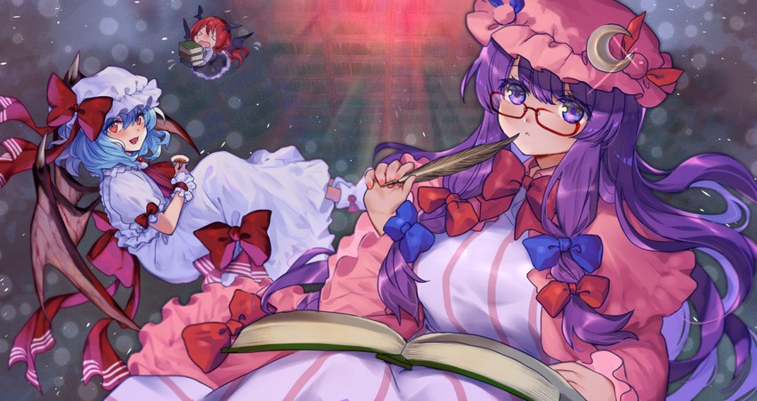 remilia scarlet, patchouli knowledge, and koakuma (touhou and 1 more) drawn by shino_yoshihisa