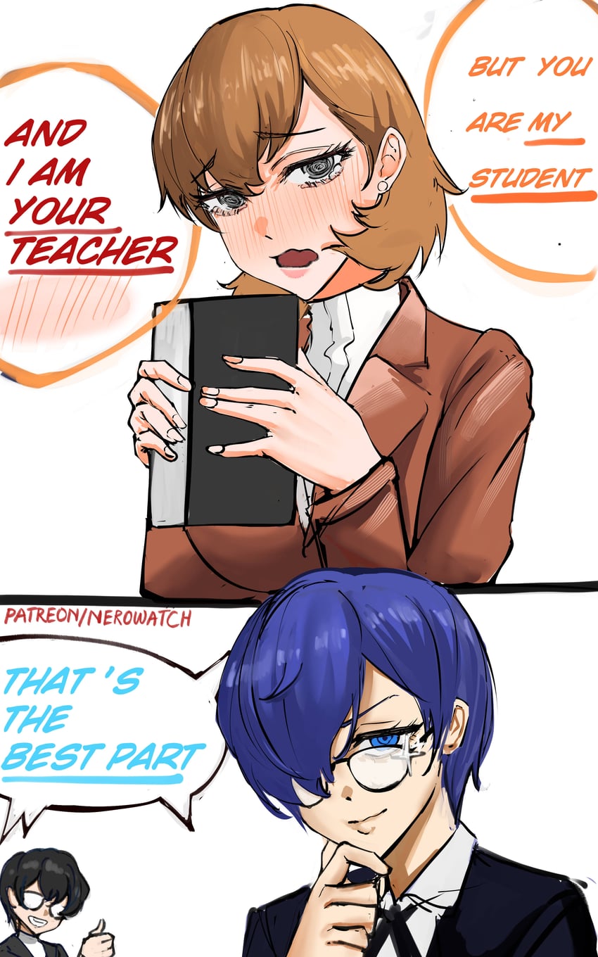 yuuki makoto, amamiya ren, and toriumi isako (persona and 3 more) drawn by nero_watch