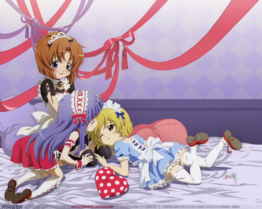 furude rika, ryuuguu rena, and houjou satoko (higurashi no naku koro ni) drawn by sakai_kyuuta