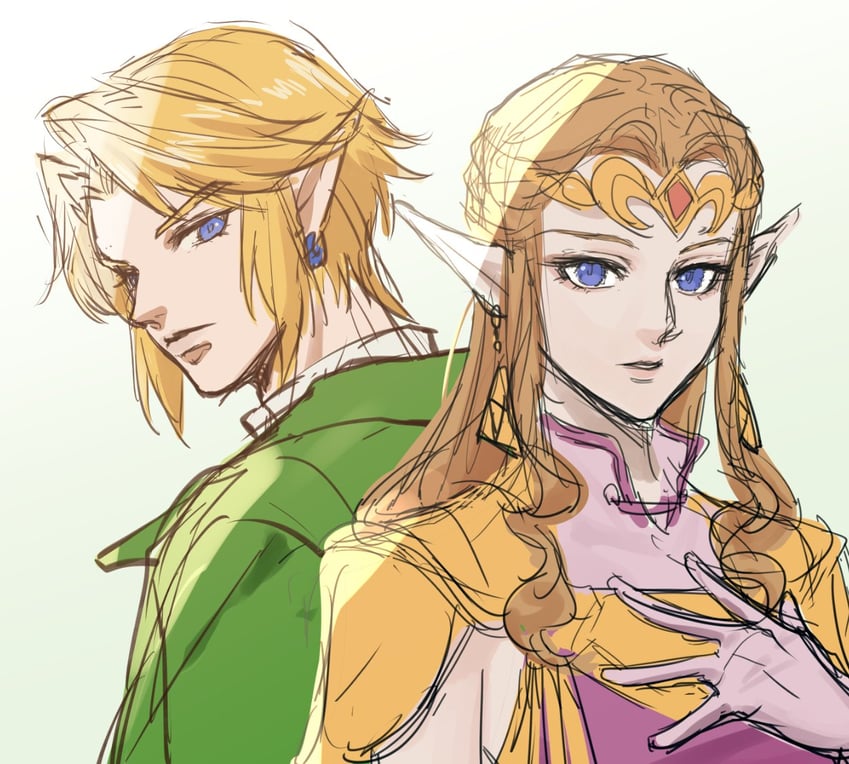 link and princess zelda (the legend of zelda and 1 more) drawn by kurokawa_karasu