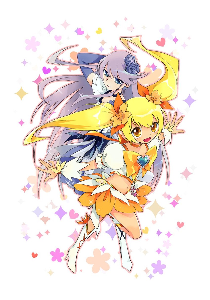 tsukikage yuri, myoudouin itsuki, cure sunshine, and cure moonlight (precure and 1 more) drawn by michi_bata
