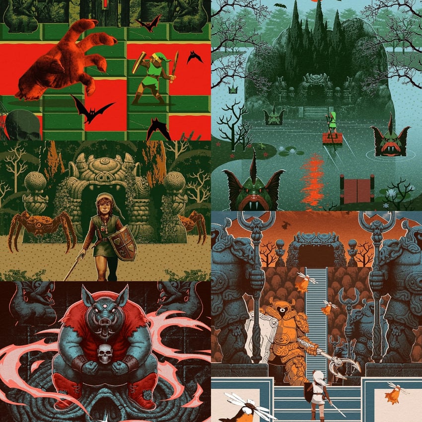 link, ganon, keese, peahat, wallmaster, and 2 more (the legend of zelda) drawn by luis_melo