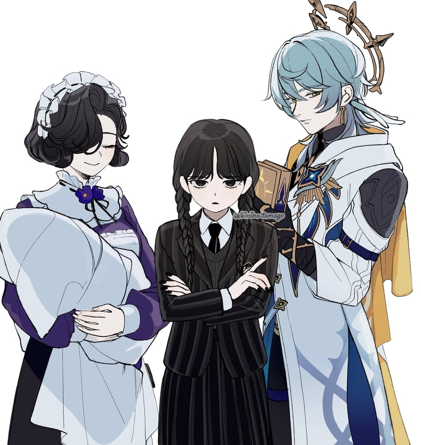 sunday, wednesday addams, and tuesday (honkai and 4 more) drawn by kimino_tamago