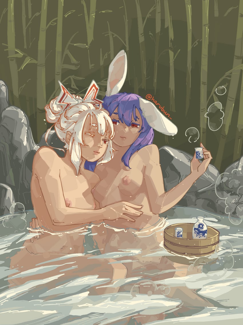 reisen udongein inaba and fujiwara no mokou (touhou) drawn by haru_bun