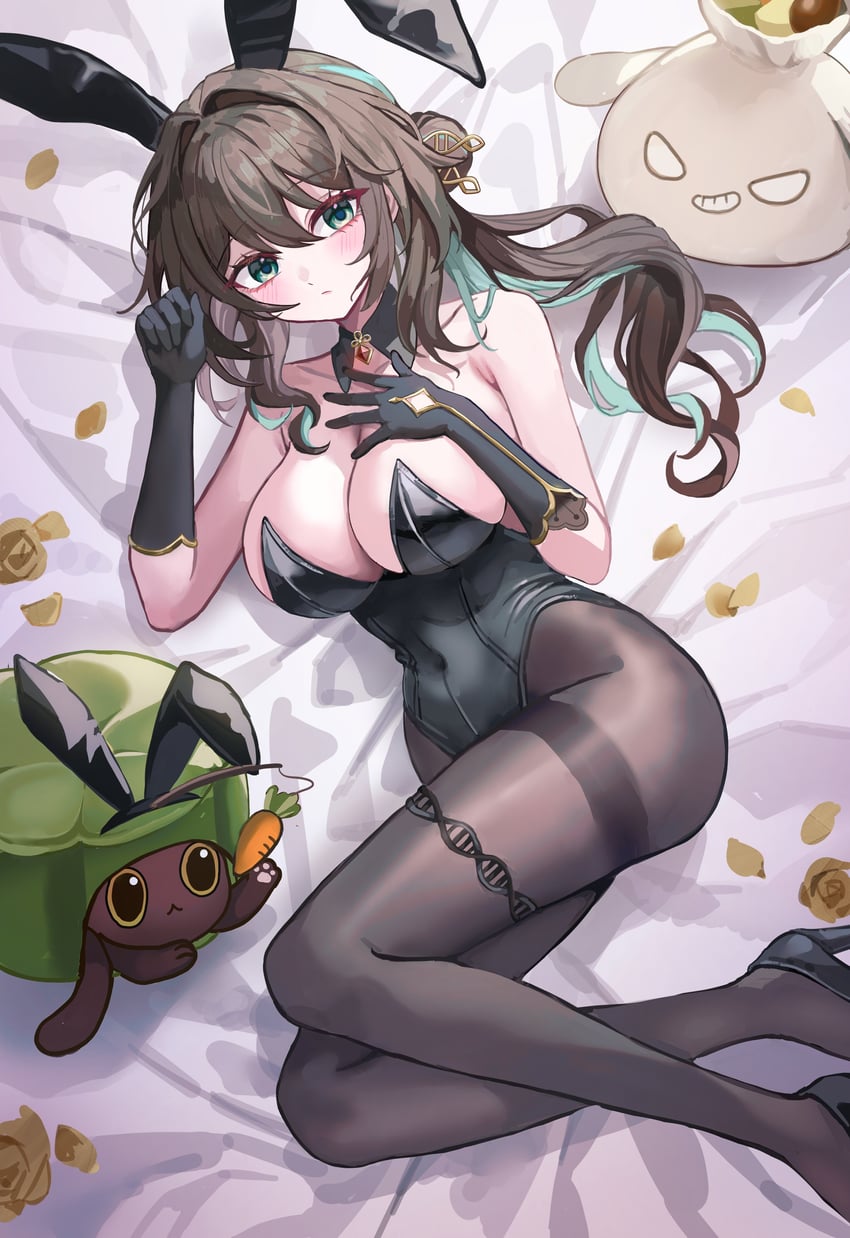 ruan mei, gray bean paste, and molten cheese tart (honkai and 1 more) drawn by hanye_pch
