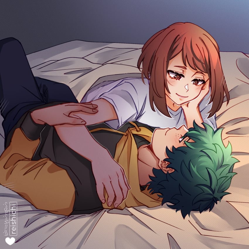midoriya izuku and uraraka ochaco (boku no hero academia) drawn by reishichi