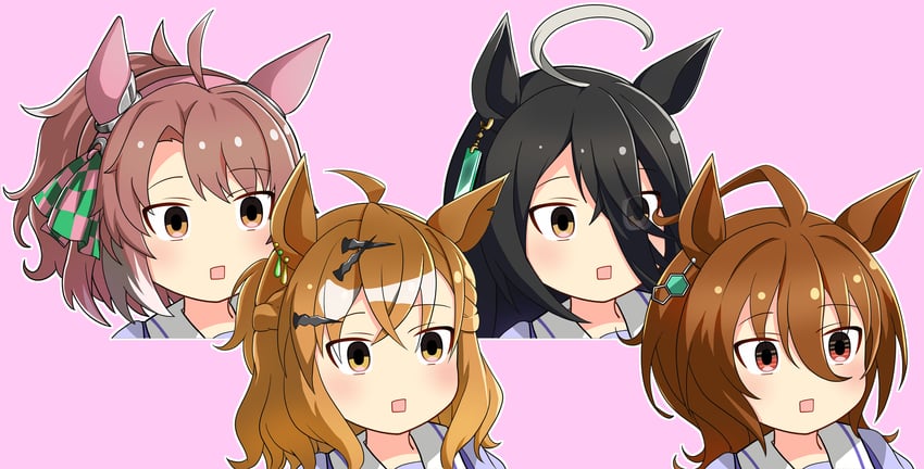 agnes tachyon, manhattan cafe, jungle pocket, and dantsu flame (umamusume and 2 more) drawn by meso_(zgmf-xv)